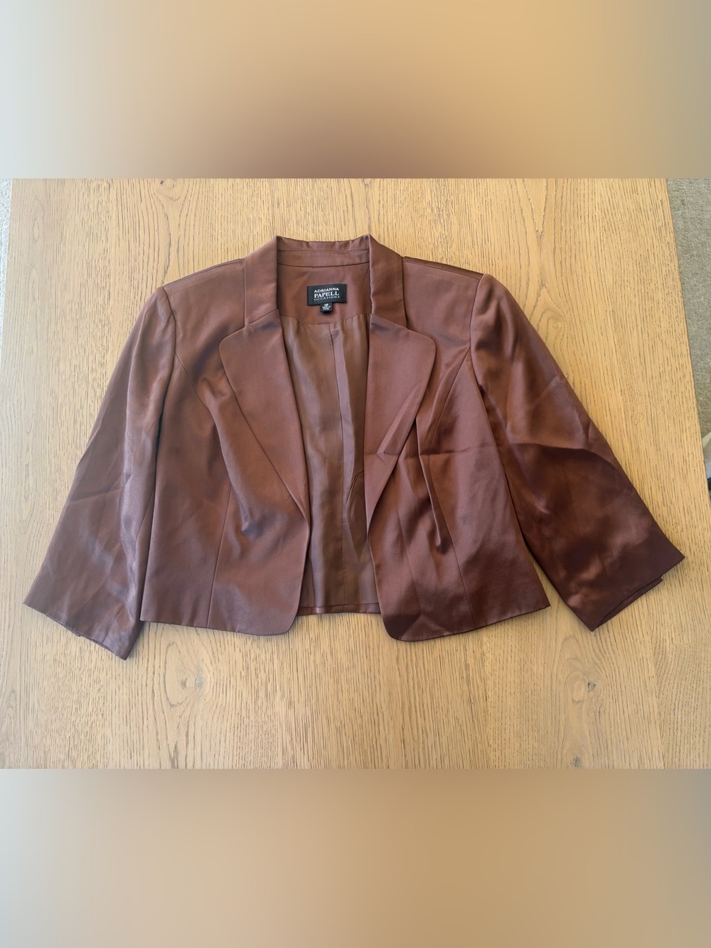 Adrianna Papell Occasions Brown Satin Cropped Blazer Jacket 10P